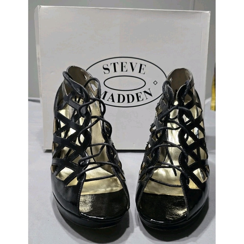 VTG Steve Madden Vintage Gladiator HH Sandals Black Leather Size 10M